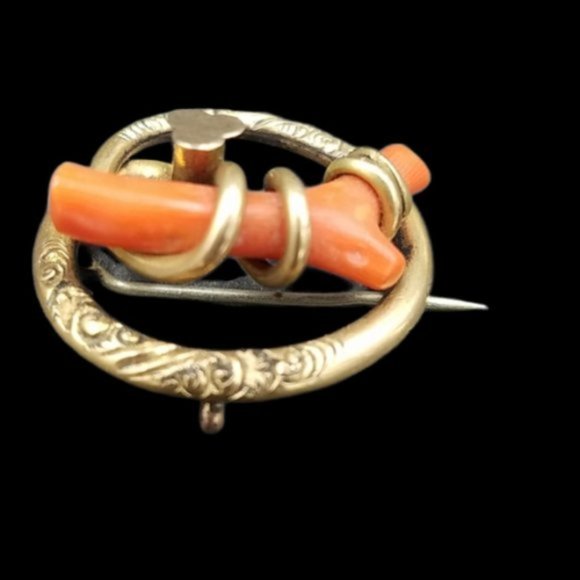 Antique Victorian Coral Branch Engraved Knot Pin - Picture 2 of 3